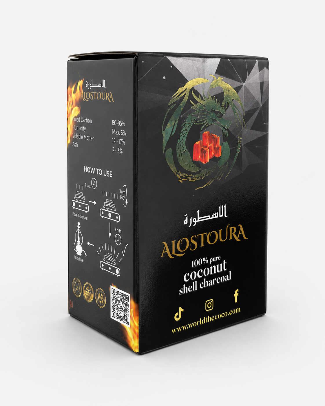 Coconut charcoal briquette product box sample